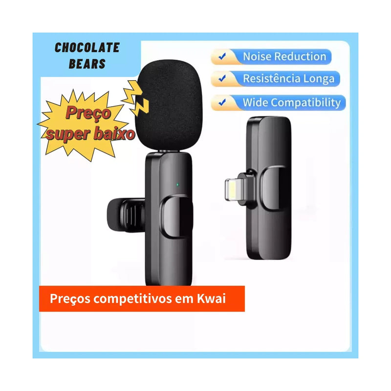 Microfone de Lapela Sem Fio K9 Celular Iphone e Android
