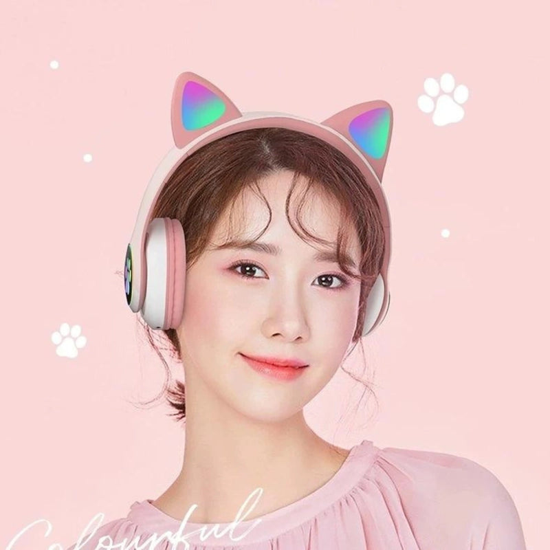 Fone Bluetooth Gamer Orelhas de Gato com Led Headphone